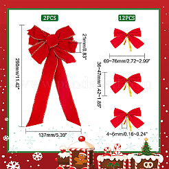 Ahademaker 14 個 2 スタイル ポリエステルちょう結び  鉄ツイストタイ付き  クリスマスやパーティーの装飾に  レッド  36~290x69~76x4~21mm&nbsp;DIY-GA0003-54