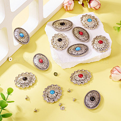 合金装飾リベット  樹脂製の模造ターコイズとネジ付き  財布用  バッグ  革工芸装飾  アンティークシルバー  35~44.5x25~34x8~10.5mm  穴：2~3mm&nbsp;FIND-TA0006-57