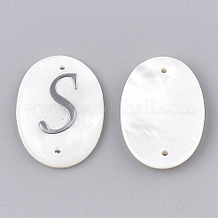 淡水シェルリンクコネクター  真鍮パーツ  文字付きの楕円  文字.s  25.5x19x3mm  穴：1.2mm&nbsp;SHEL-S274-23S-P