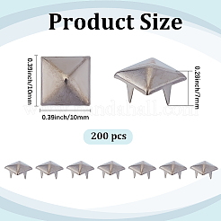 鉄製スタッドリベット200個  DIYレザークラフト用  正方形  ガンメタ色  10x10x7mm&nbsp;IFIN-GF0001-63B