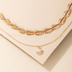 Summer Beach Shell Shape Pendant Alloy Double Layer Necklaces for Women&nbsp;FS-WG90F2C-01