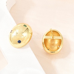 Oval Brass Micro Pave Cubic Zirconia Stud Earrings&nbsp;EJEW-Z164-17G-02