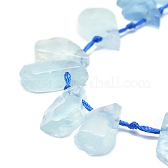 生のラフな天然アクアマリンビーズ連売り  水滴型のナゲット  10~21x8~13x2.5~6mm  穴：1mm  約34~38個/連  15.75''（40センチメートル）&nbsp;G-E576-19
