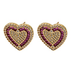 Brass Micro Pave Cubic Zirconia Heart Stud Earrings&nbsp;EJEW-H166-01G-04