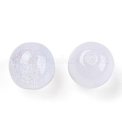 ラウンド模造キャッツアイ樹脂ビーズ  グリッターパウダー付き  乳白色  8mm  穴：1.6~1.8mm&nbsp;RESI-TAC0017-08F
