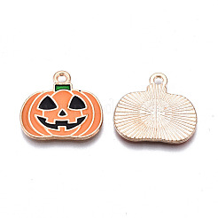 合金エナメルチャーム  ハロウィン  カドミウムフリー＆鉛フリー  カボチャ  ライトゴールド  ダークオレンジ  19.5x21x1.5mm  穴：1.8mm&nbsp;X-ENAM-Q442-013-RS