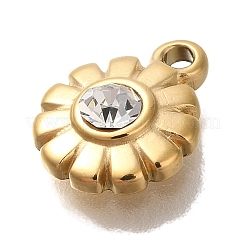 イオンプレーティング（IP）304ステンレススチールラインストーンチャーム  花のチャーム  18KGP本金メッキ  10.5x8.5x3mm  穴：1.2mm&nbsp;STAS-P371-068G