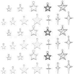 120pcs12スタイルチベットスタイルアロイペンダント  スターのチャーム  アンティークシルバー  12~27.5x9.5~20.5x1~2mm  穴：1.5~3mm  10個/スタイル&nbsp;FIND-BM0001-48