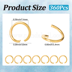 360個のアイアンオープン丸カン  ラウンド  ゴールドカラー  10x1.4mm  内径：7.4mm&nbsp;IFIN-SC0001-90A
