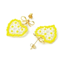 Heart Handmade Glass Seed Beads Dangle Stud Earrings&nbsp;EJEW-MZ00369-02