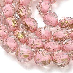 樹脂とガラスビーズの連  二層ビーズ  ツイスト  グリッターパウダー付き  多面カット  ピンク  10x8~9.5mm  穴：0.6mm  約48~50個/連  19.88''（50.5cm）〜19.96''（50.7cm）&nbsp;GG-CBA48D8-01E