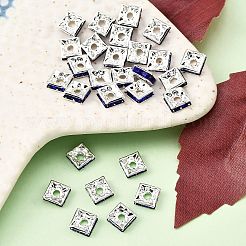 真鍮製ラインストーンスペーサービーズ  グレードA  正方形  ニッケルフリー  銀  サファイア  6x6x3mm  穴：1mm&nbsp;RSB072-15S