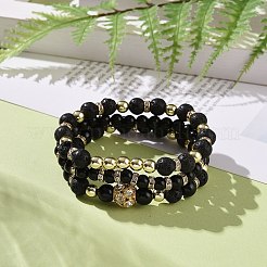 3個 3スタイル 天然黒曜石 & 溶岩石 & 合成ヘマタイト 真鍮ビーズ ストレッチブレスレットセット  女性用ジェムストーンスタッカブルブレスレット  内径：2-1/8~2-3/8インチ（5.5~5.9cm）  1個/スタイル&nbsp;BJEW-JB09132