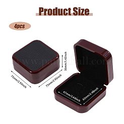 プラスチックとPUレザーのジュエリーカフスボタンボックス  内側のベルベットと  正方形  暗赤色  7.5x7.5x3.6cm&nbsp;CON-WH0117-14B