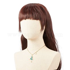 Christmas Tree Shell Pearl & Glass Braided Pendant Necklace with Bar Link Chains&nbsp;NJEW-TA00028