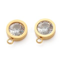 304ステンレススチールラインストーンチャーム  フラットラウンド  クリスタル  ゴールドカラー  12x9x4mm  穴：1.8mm&nbsp;STAS-Z009-16G