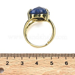 真鍮のカフオープンリング  天然ラピスラズリと  ハート  多面カット  ラックめっき  長持ちメッキ  ゴールドカラー  usサイズ8 1/2(18.5mm)&nbsp;RJEW-D347-01G-14