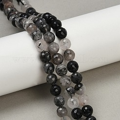天然石ブラックルチルクォーツビーズ連売り  ラウンド  7~8mm  穴：1mm  約60個/連  14.96インチ（38cm）&nbsp;G-R447-8mm-03-01