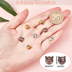 チベット風合金子猫ビーズ  猫の頭  鉛フリー＆カドミウムフリー  ミックスカラー  8x8x5mm  穴：2mm  3色  120個/箱&nbsp;TIBEB-PH0004-75-RS