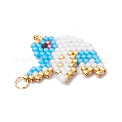 ガラスシードビーズペンダント  ステンレス製のパーツと  鳥  ブルー  21x24x2mm  穴：3mm&nbsp;PALLOY-MZ00595