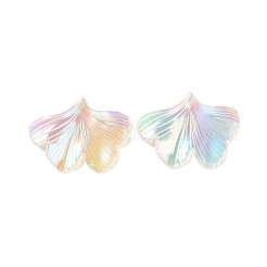 UVメッキアクリルパーツ  虹色の  グリッターパウダー  花  カラフル  34x45x3.5mm  穴：1.4mm&nbsp;OACR-S137-02