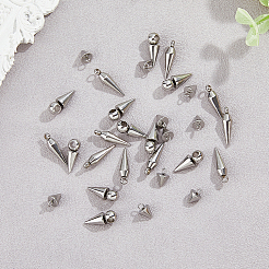 30個3スタイル304ステンレススチールペンダント  コーンチャーム  ステンレス鋼色  9~18x5~6mm  穴：1.8~3.2mm  10個/スタイル&nbsp;STAS-DC0016-27P