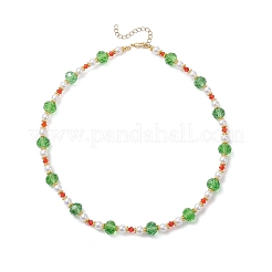 Christmas Theme Faceted Rondelle Glass & White Round ABS Plastic Imitation Pearl Beaded Necklaces for Women&nbsp;NJEW-JN05464-02