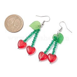 ハート 304 ステンレススチール ガラス ダングル イヤリング  アクリルと  プラチナ  66.5x14.5mm&nbsp;EJEW-JE06705