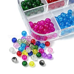 12色透明ベーキングペイントクラックルガラスビーズ  ラウンド  ミックスカラー  4mm  穴：1.1~1.3mm  約35PCS /カラー  420個/箱。&nbsp;CCG-FS0001-02B