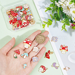 秋のテーマの合金エナメルチャーム64個、16つのスタイル  キノコ  ミックスカラー  15~26x11~20x1~5mm  穴：1.5~2mm  4個/スタイル&nbsp;ENAM-HY0003-08