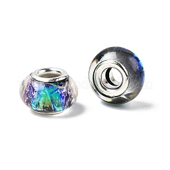 ドローベンチ樹脂ヨーロッパ大穴ビーズ  ダブルシルバーカラーメッキ真鍮コア付き  濃い緑  13.5x9mm  穴：4.5mm&nbsp;DACR-S011-02