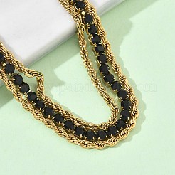 304 Stainless Steel & Rhinestone Rope Chain Double Layers Bracelets for Women&nbsp;BJEW-F540-09G