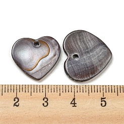 天然淡水シェルのペンダント  染め  ハートチャーム  ブラック  17~17.5x17.5~19.5x2mm  穴：1.6~2mm&nbsp;SHEL-F008-01A