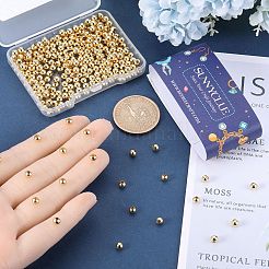 304ステンレススチールビーズ  ラウンド  ゴールドカラー  4x3.5mm  穴：1.6mm  300個/箱&nbsp;STAS-SC0006-92C