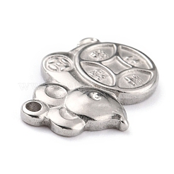 変色しない304ステンレススチールペンダント  マウス  ステンレス鋼色  18.5x12.5x2mm  穴：1.5mm&nbsp;STAS-O145-37P