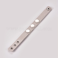 模造レザーコードブレスレット  鉄のスナップ留め金付き  銀  216x18x5.5~6.5mm&nbsp;BJEW-WH0009-05N