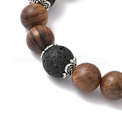Natural Wood & Lava Rock Round Beads Stretch Bracelets&nbsp;BJEW-JB12353-03