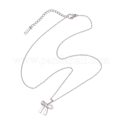 Brass Pave Clear Cubic Zirconia Bowknot Pendant 304 Stainless Steel Cable Chain Necklaces for Women&nbsp;NJEW-JN05357