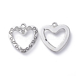 チベット風チャーム  無鉛の  カドミウムフリーとニッケルフリー  ハート  アンティークシルバー  22x23x1.5mm  穴：1.5mm&nbsp;EA533Y-NF