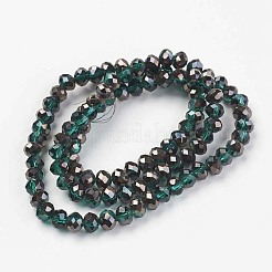 電気メッキ透明ガラスビーズ連売り  半黒メッキ  多面カット  ロンデル  ティール  3.5x3mm  穴：0.4mm  約123~127個/連  13.7~14.1インチ（35~36cm）&nbsp;EGLA-A034-T3mm-P05