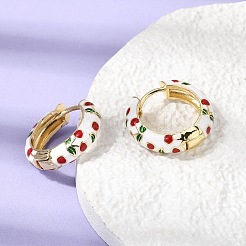 Cherry Pattern Brass Enamel Hoop Earrings&nbsp;EJEW-G471-01G-01