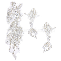 3Pcs 2 Styles Fish & Mermaid Polyester Embroidery Ornament Accessories&nbsp;DIY-FG0010-59A