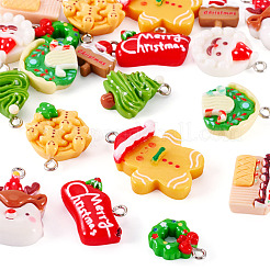 クリスマステーマのRSINペンダント20個、10つのスタイル  プラチナアイアンファインディング付き  混合図形  ミックスカラー  14~29x13~22x5~8.5mm  穴：2mm  2個/スタイル&nbsp;RESI-TA0004-85