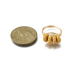 Natural Lava Rock Braided Bead Finger Ring&nbsp;RJEW-TA00214