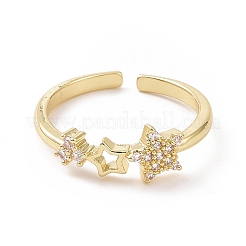 Clear Cubic Zirconia Hollow Out Star Open Cuff Ring&nbsp;RJEW-E072-23G