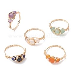 天然宝石の指輪  女性のための銅線ラップジュエリー  ライトゴールド  7.5~8mm  内径：18.5~19mm&nbsp;RJEW-JR00989