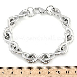 304ステンレススチール製インフィニティリンクチェーンブレスレット、女性・男性用  ステンレス鋼色  8-5/8インチ（22cm）  リンク：23.5x10x3mm&nbsp;BJEW-F488-53B-P