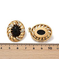楕円形 304 ステンレススチール スタッド イヤリング  ガラスとラインストーン付き  ゴールドカラー  28x23.5mm&nbsp;EJEW-M105-05G