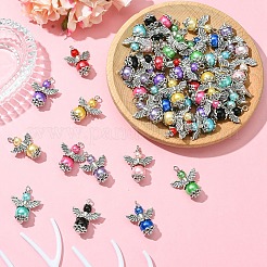48個12色ガラスペンダント  天使  パールガラスパールラウンドビーズと合金の留め具付き  ミックスカラー  30mm  穴：2.5mm  4個/カラー&nbsp;PALLOY-YW00051