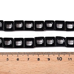 染色・加熱された天然黒瑪瑙ビーズ連売り  中空の四角  10x10x3~4mm  穴：1mm  約20個/連  8.07インチ（20.5cm）&nbsp;G-N342-102C